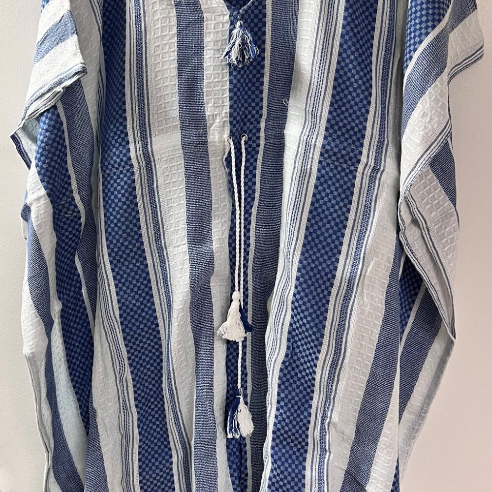 Womens DRESS BARN Kaftan Bathing Suit Coverup, Blue White Vertical Stripe Empire